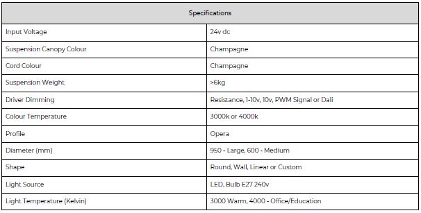 Medium Opera Pendant specifications